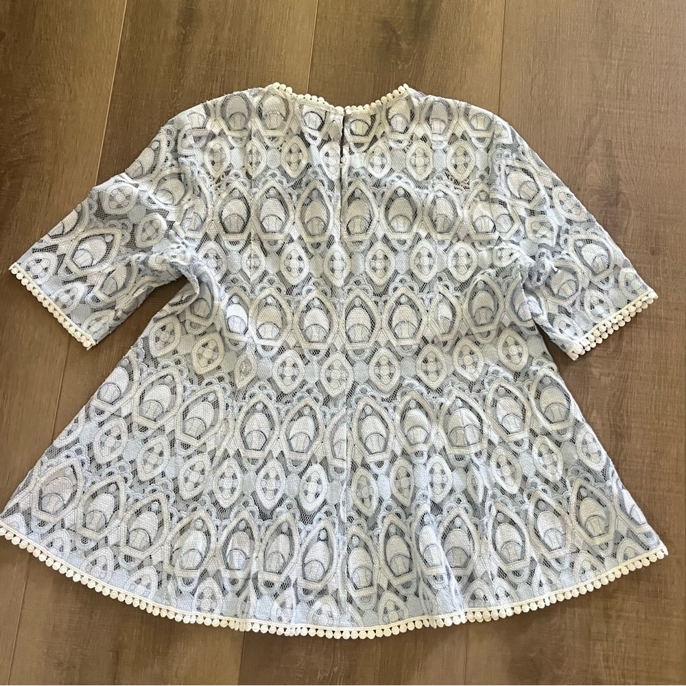 HD in Paris Anthropologie Blue Sheer Lace‎ Top SZ XS A-Line Fairy Whimsical 34” - Picture 3 of 13